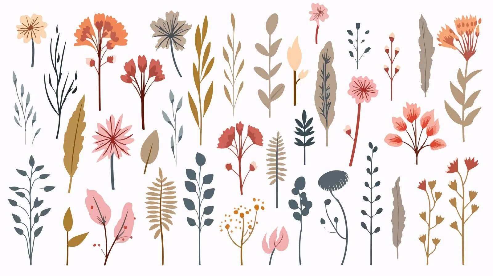 Botanical Wildflowers and Leaves Collection — free download from Dotvec