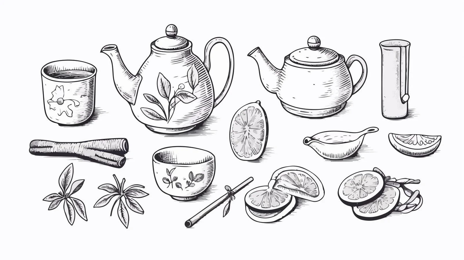 Charming Tea Party Object Collection Sketch — free download from Dotvec
