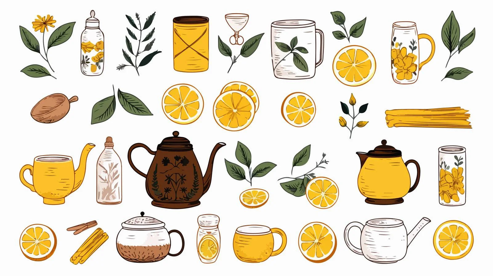 Tea Party Objects Set Illustration — free download from Dotvec