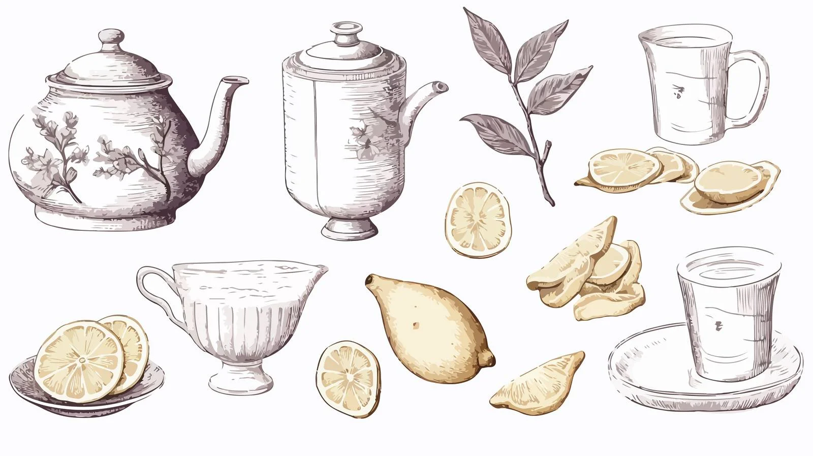 Hand-Drawn Tea Party Collection Items — free download from Dotvec