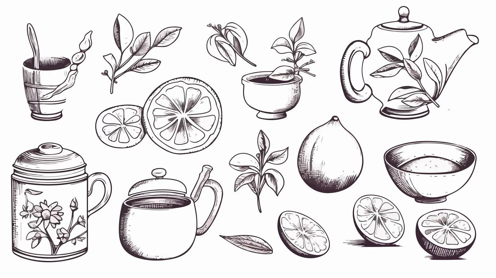 Elegant Tea Party Objects Collection Illustration — free download from Dotvec