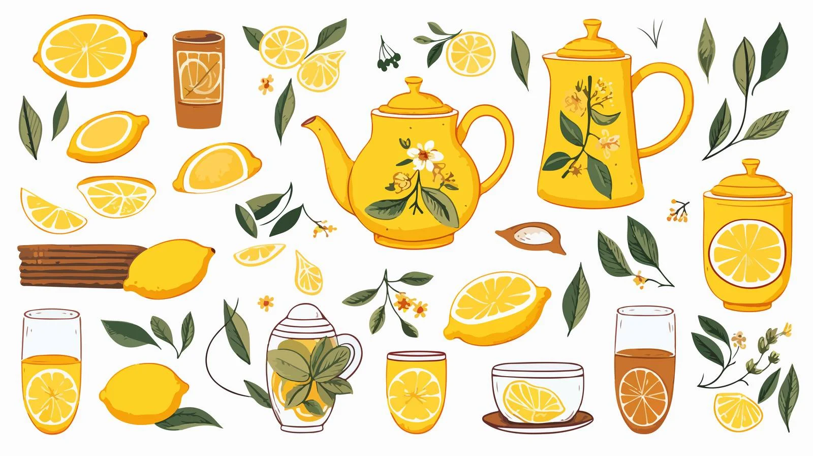 Elegant Tea Party Collection with Hand-Drawn Kettle — free download from Dotvec