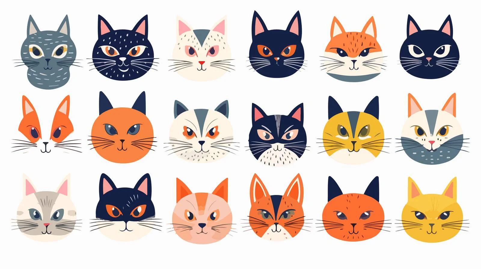 Charming Cartoon Cat Muzzles Doodle Set — free download from Dotvec