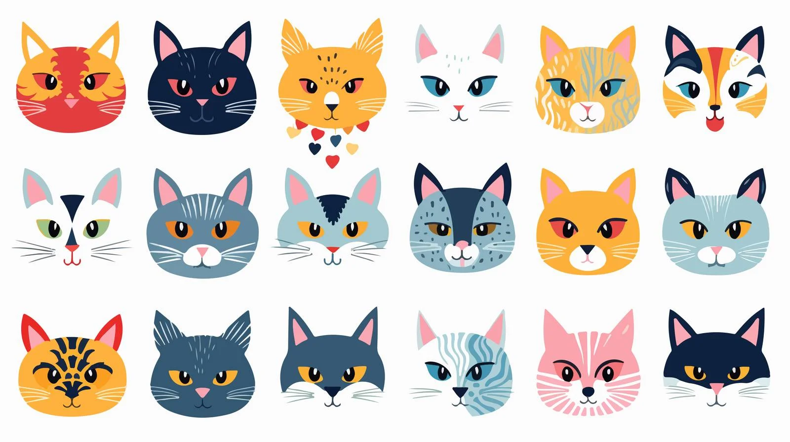 Charming Cartoon Cat Muzzles Doodles Set — free download from Dotvec