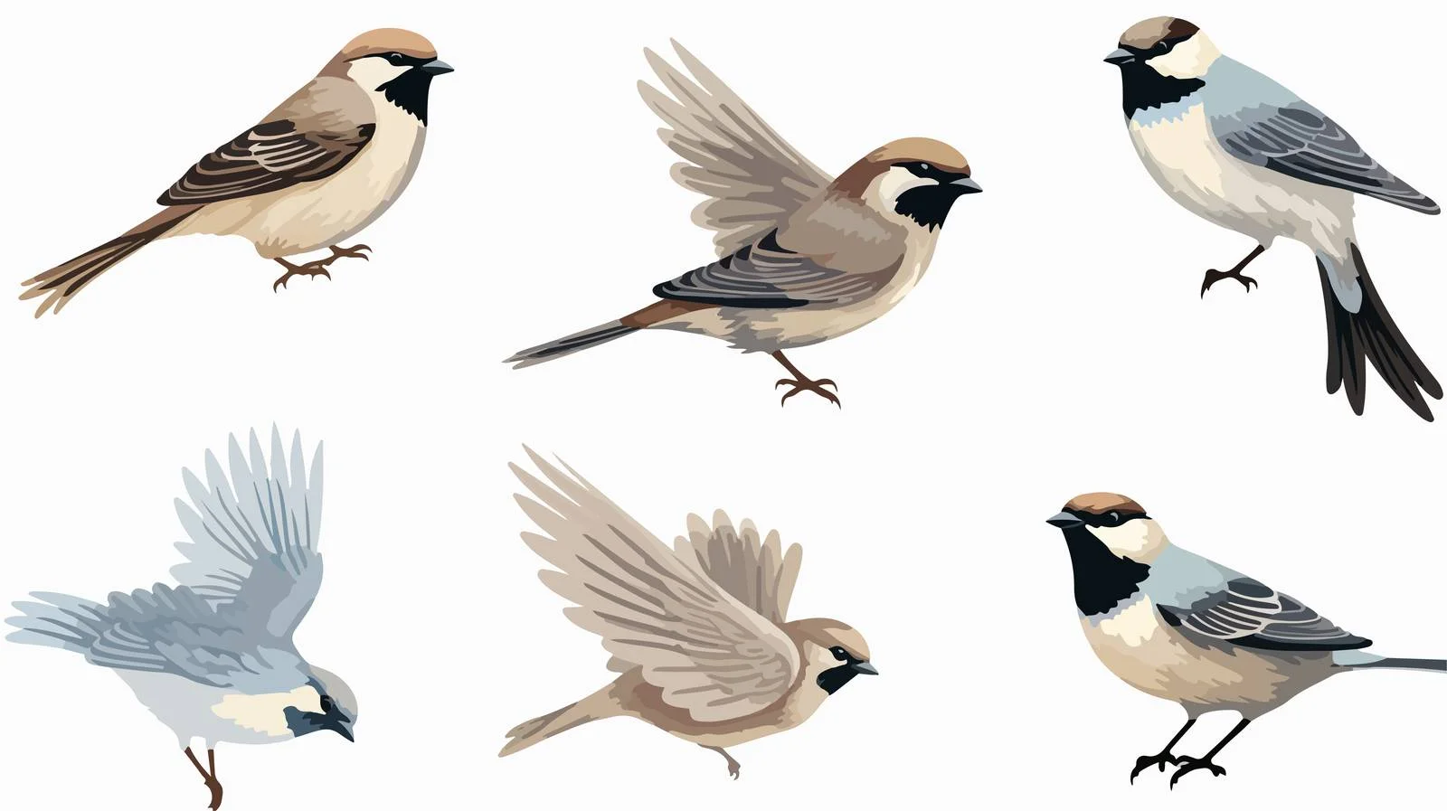 Various Flying and Perching Sparrows Composition — free download from Dotvec