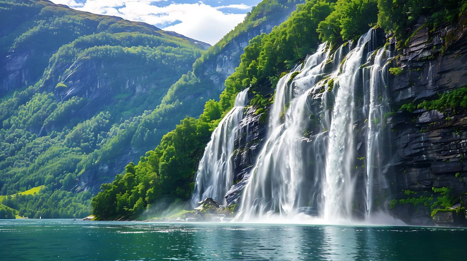 Tranquil Seven Sisters Waterfall in Norwegian Fjords — free download from Dotvec