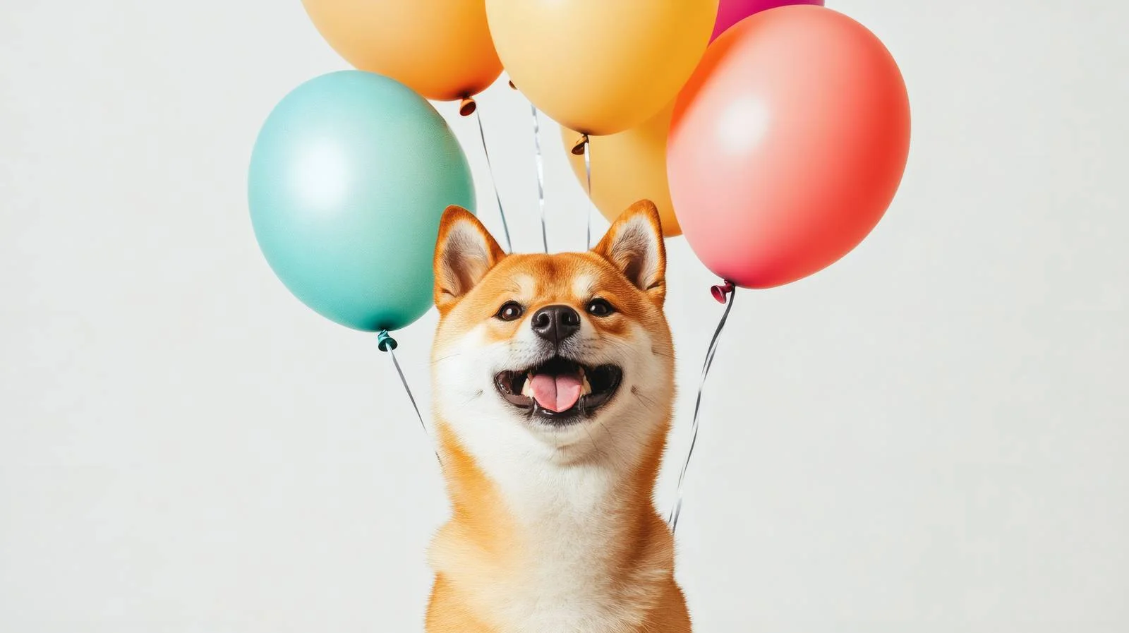 Shiba Inu With Multitude of Balloons on White Background — free download from Dotvec