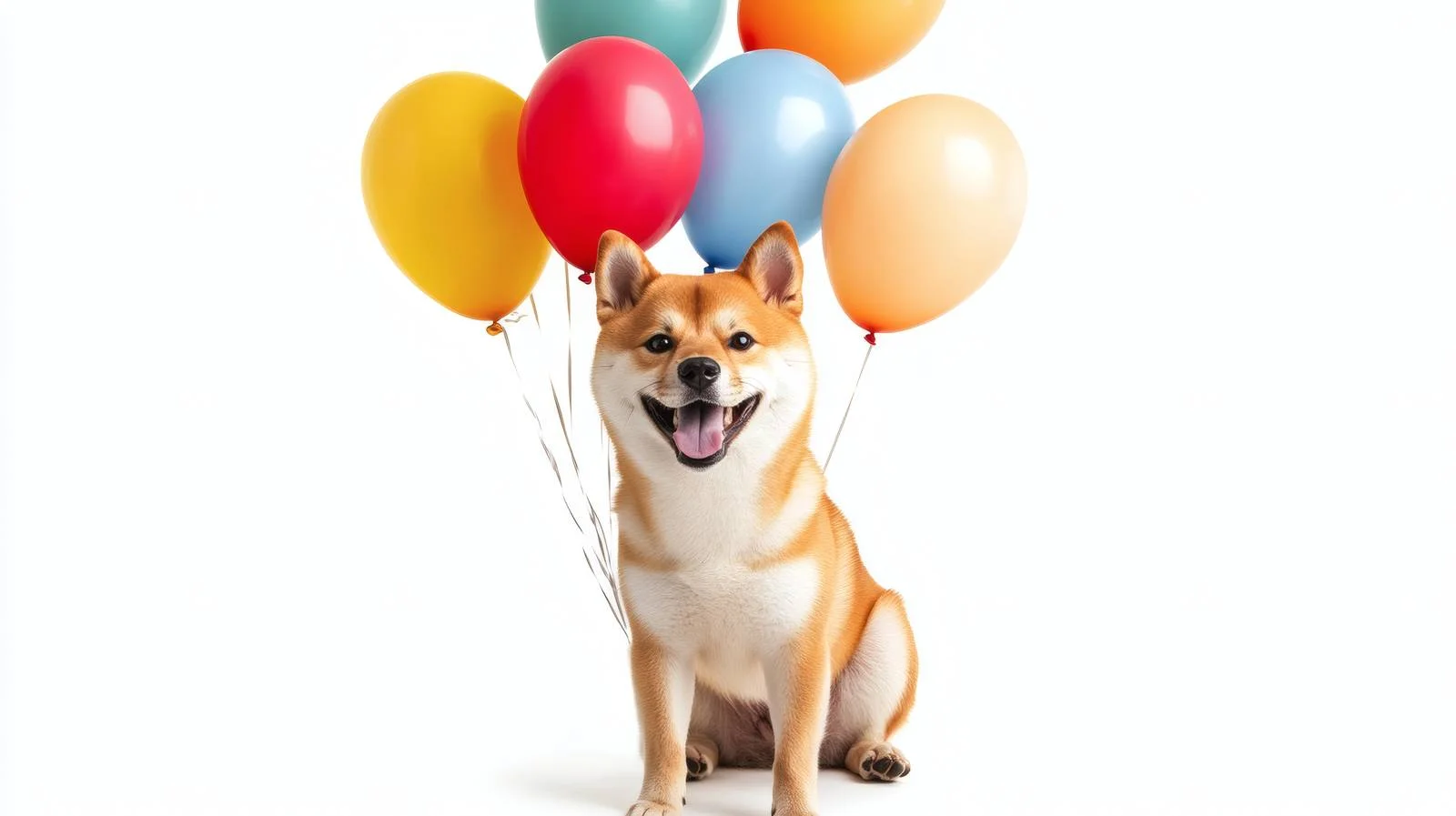 Cheerful Shiba Inu Surrounded by Balloons — free download from Dotvec