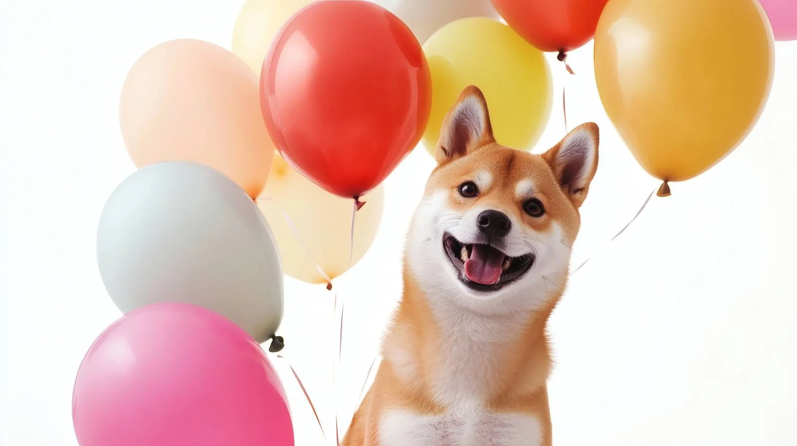 Shiba Inu Dog Surrounded by Balloons on White Background — free download from Dotvec