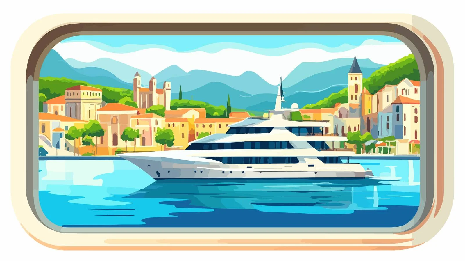 Luxury Yacht Seascape Through Window View