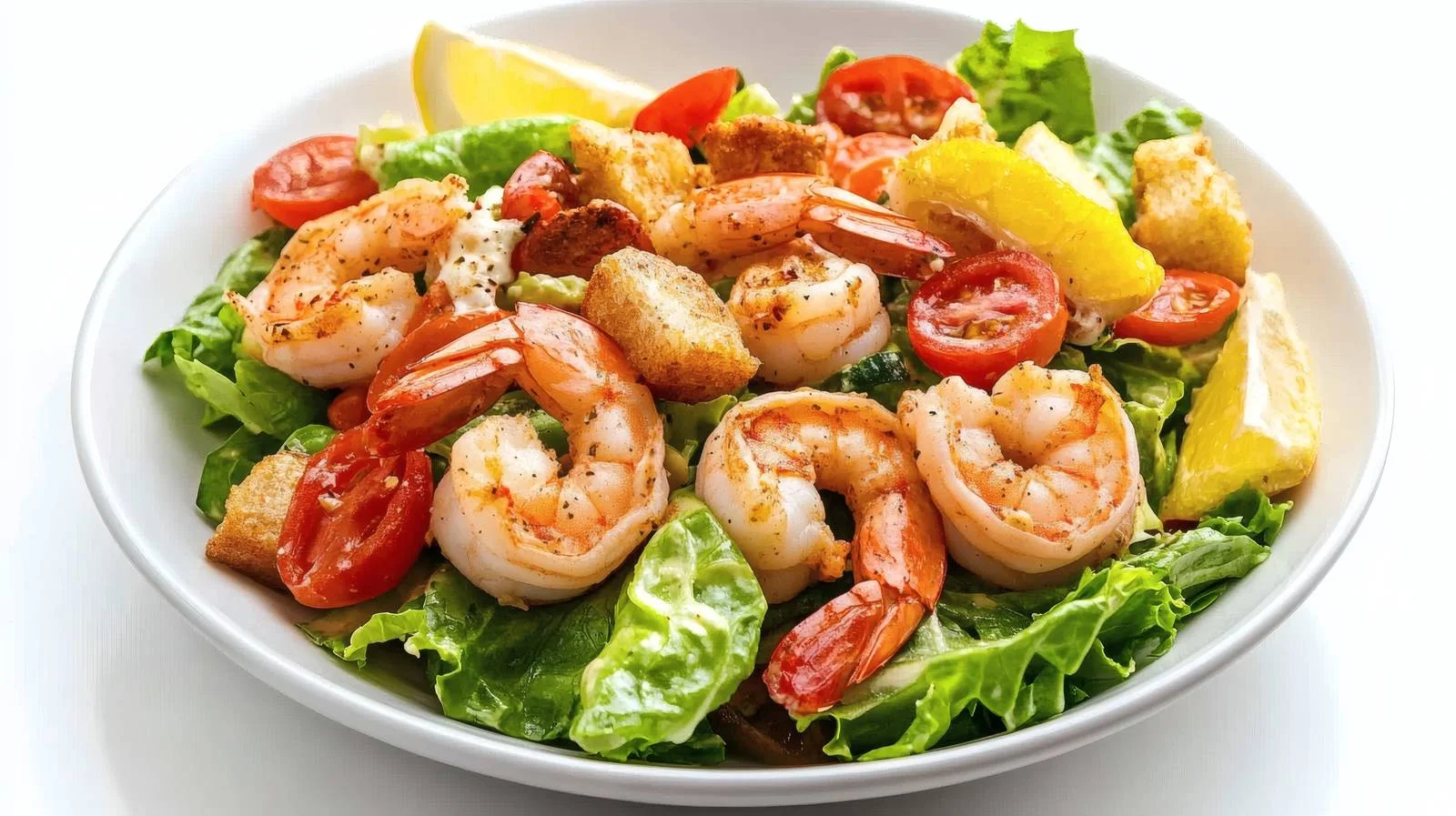 Succulent Shrimp Caesar Salad on White Background — free download from Dotvec