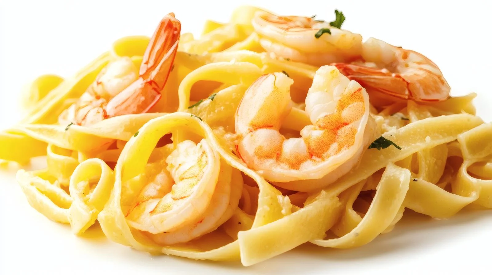 Delicious Shrimp Fettuccine Pasta on White — free download from Dotvec