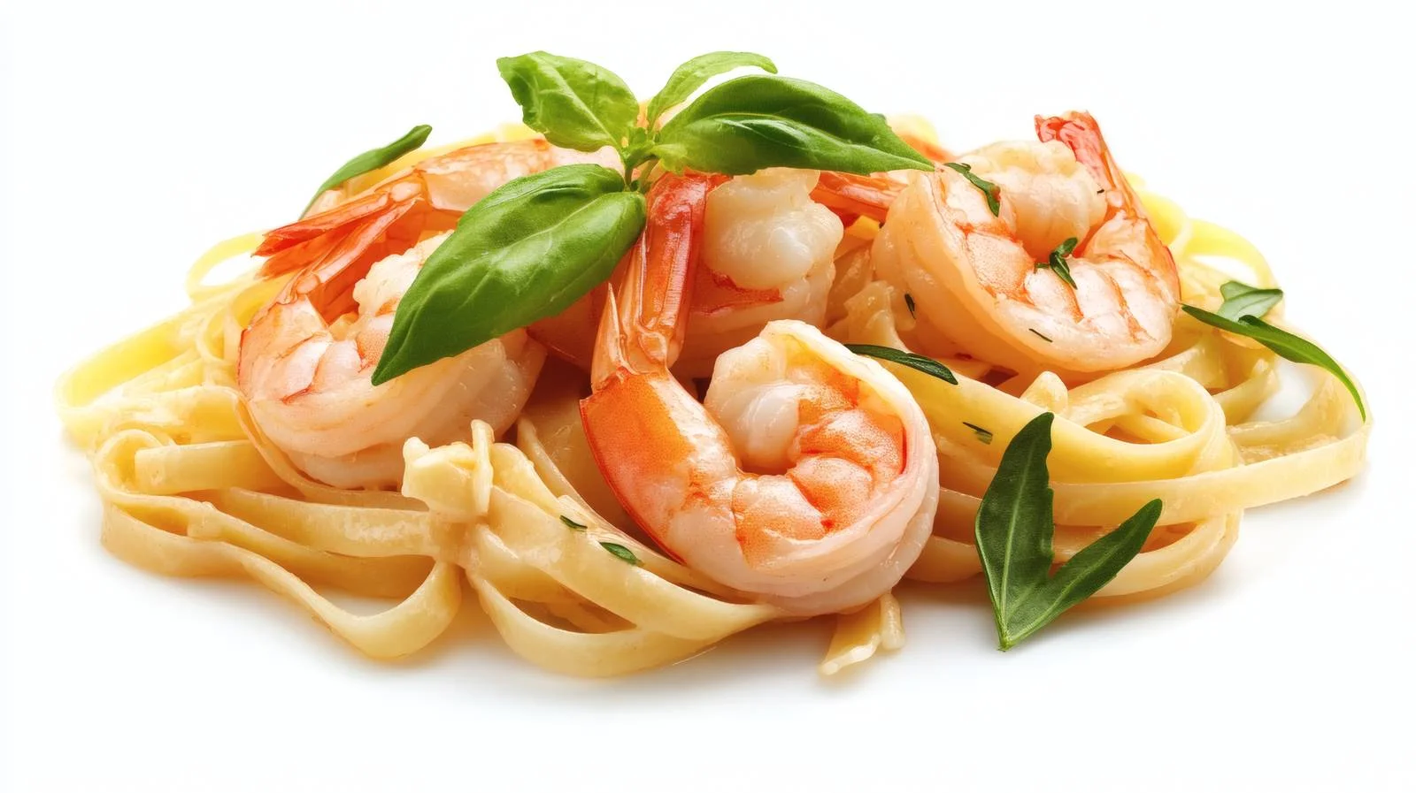 Delicious Shrimp Fettuccine Pasta on White — free download from Dotvec