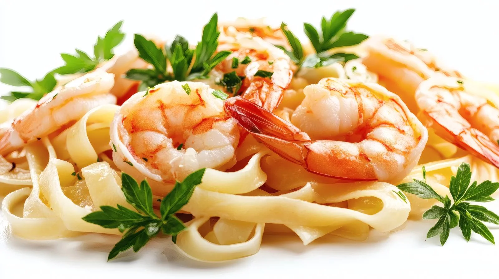 Exquisite Shrimp Fettuccine Pasta on White — free download from Dotvec