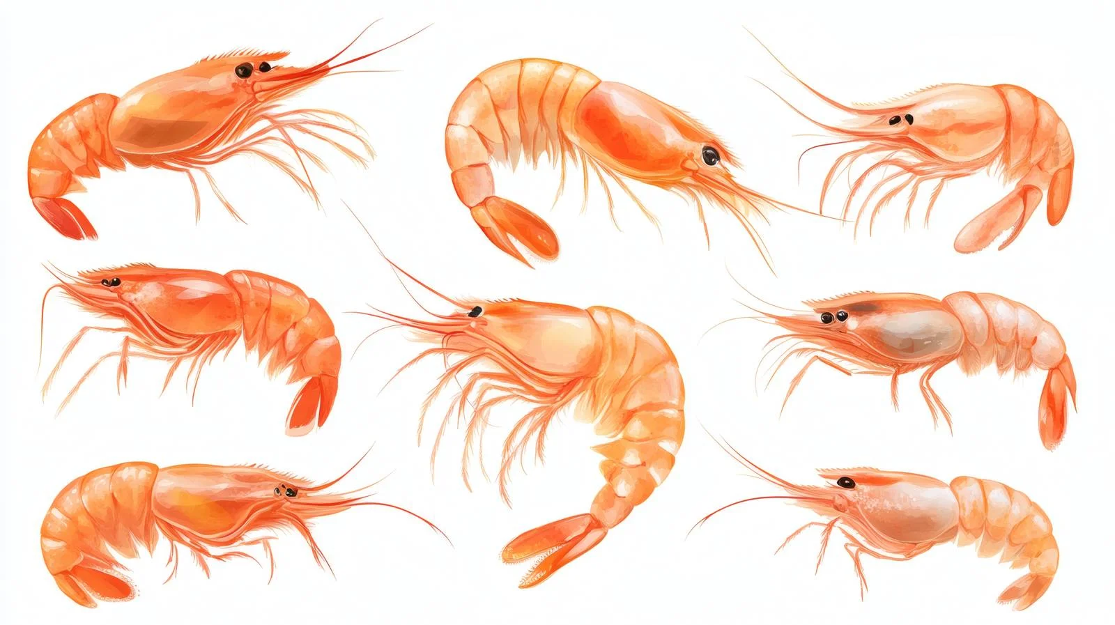 Fresh Shrimps Set on White Background — free download from Dotvec