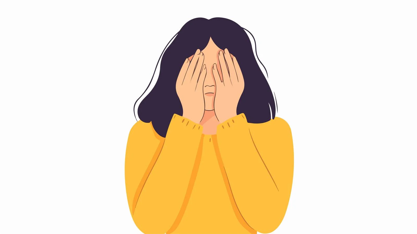 Timid woman covering face in embarrassment — free download from Dotvec