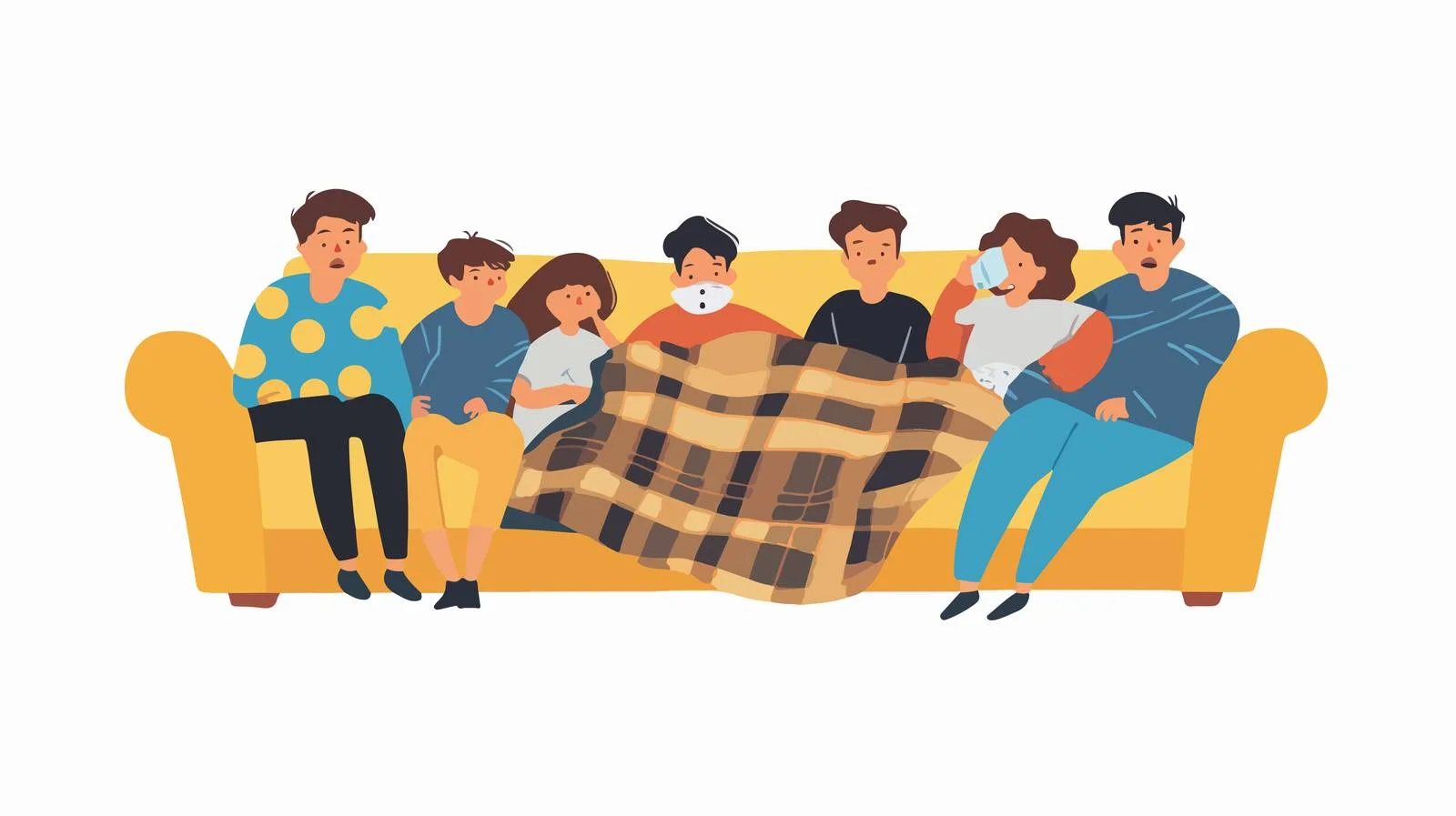 Family displaying common cold symptoms together — free download from Dotvec