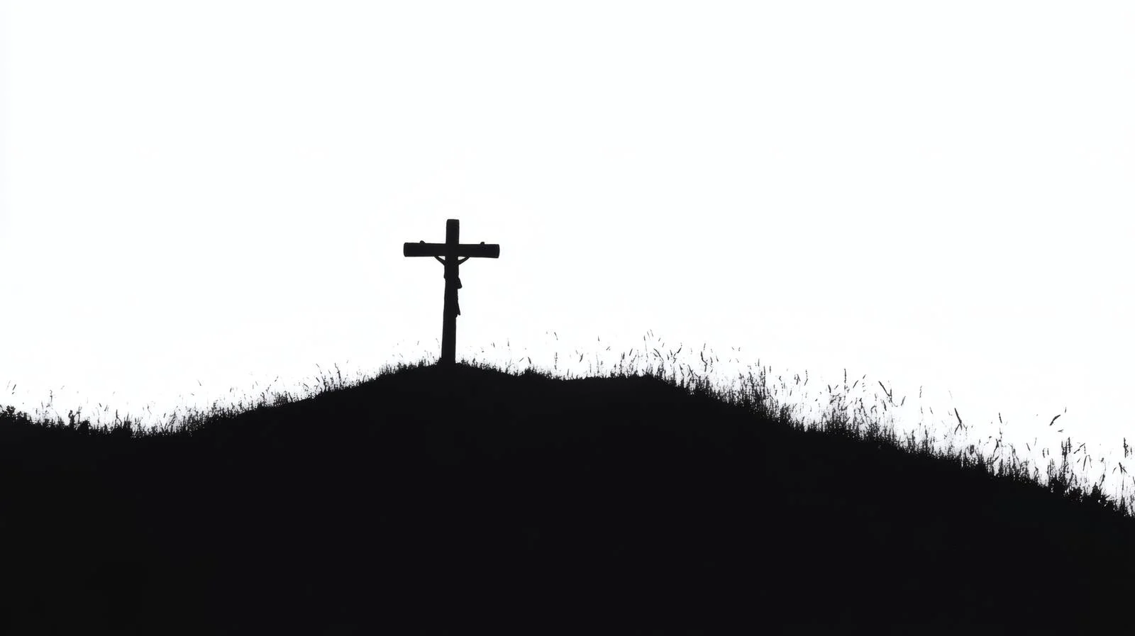 Silhouetted Crucifix on Hill Against White Background — free download from Dotvec