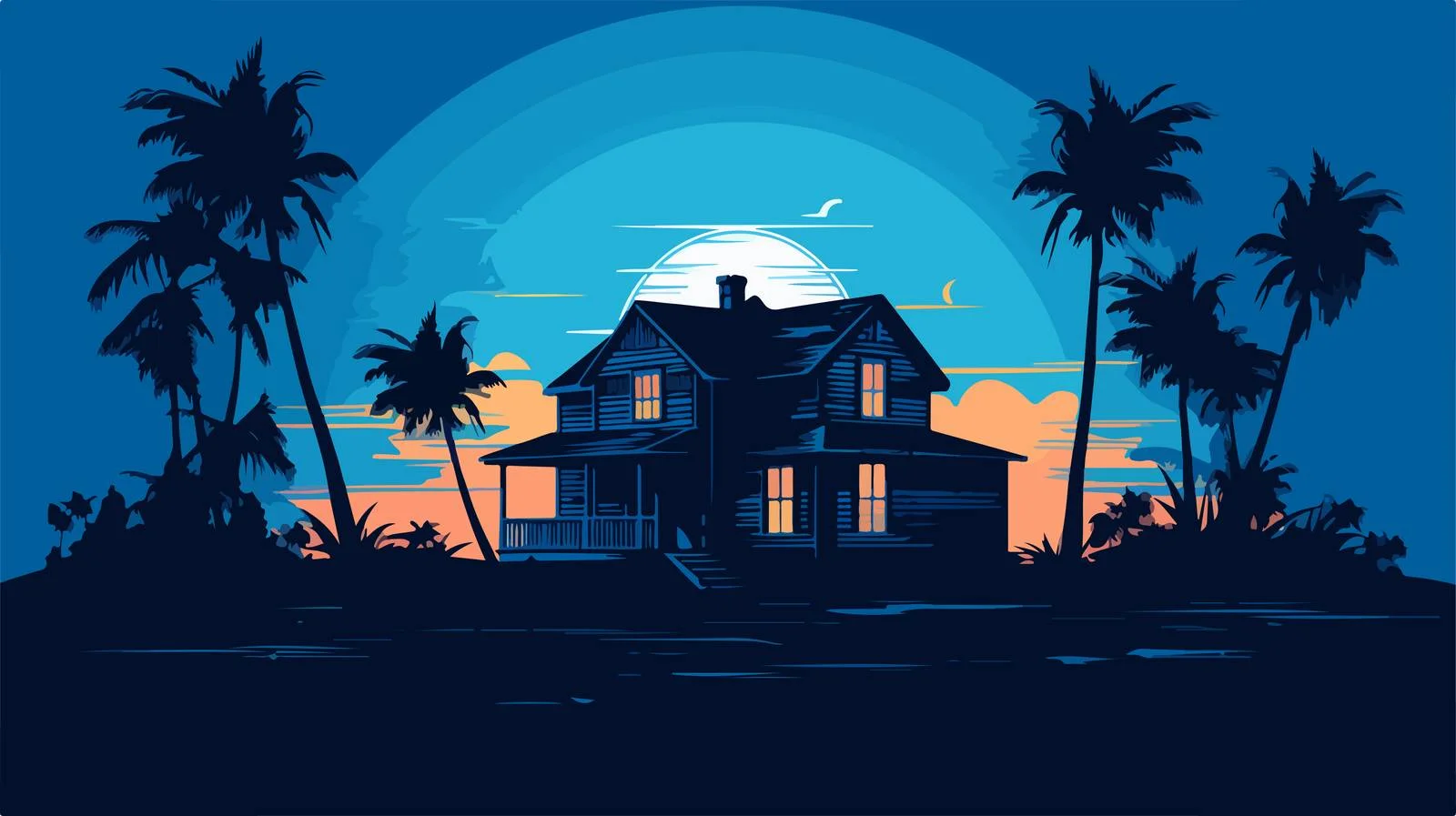 House Silhouette on Blue Background Vector — free download from Dotvec