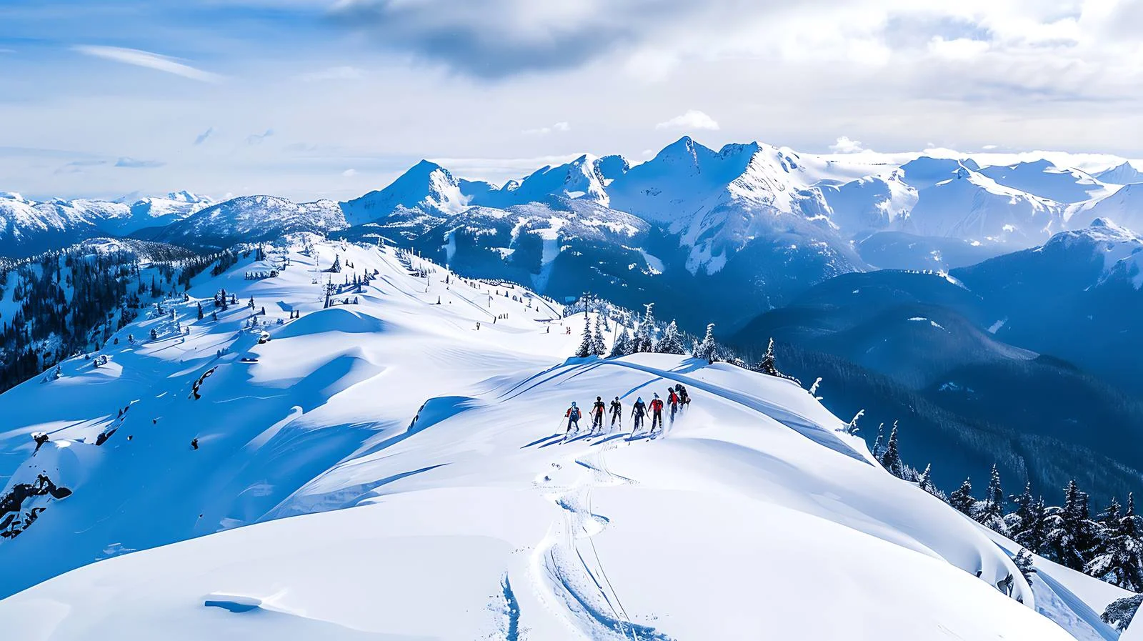 Skiers ascend a mountain skin track — free download from Dotvec