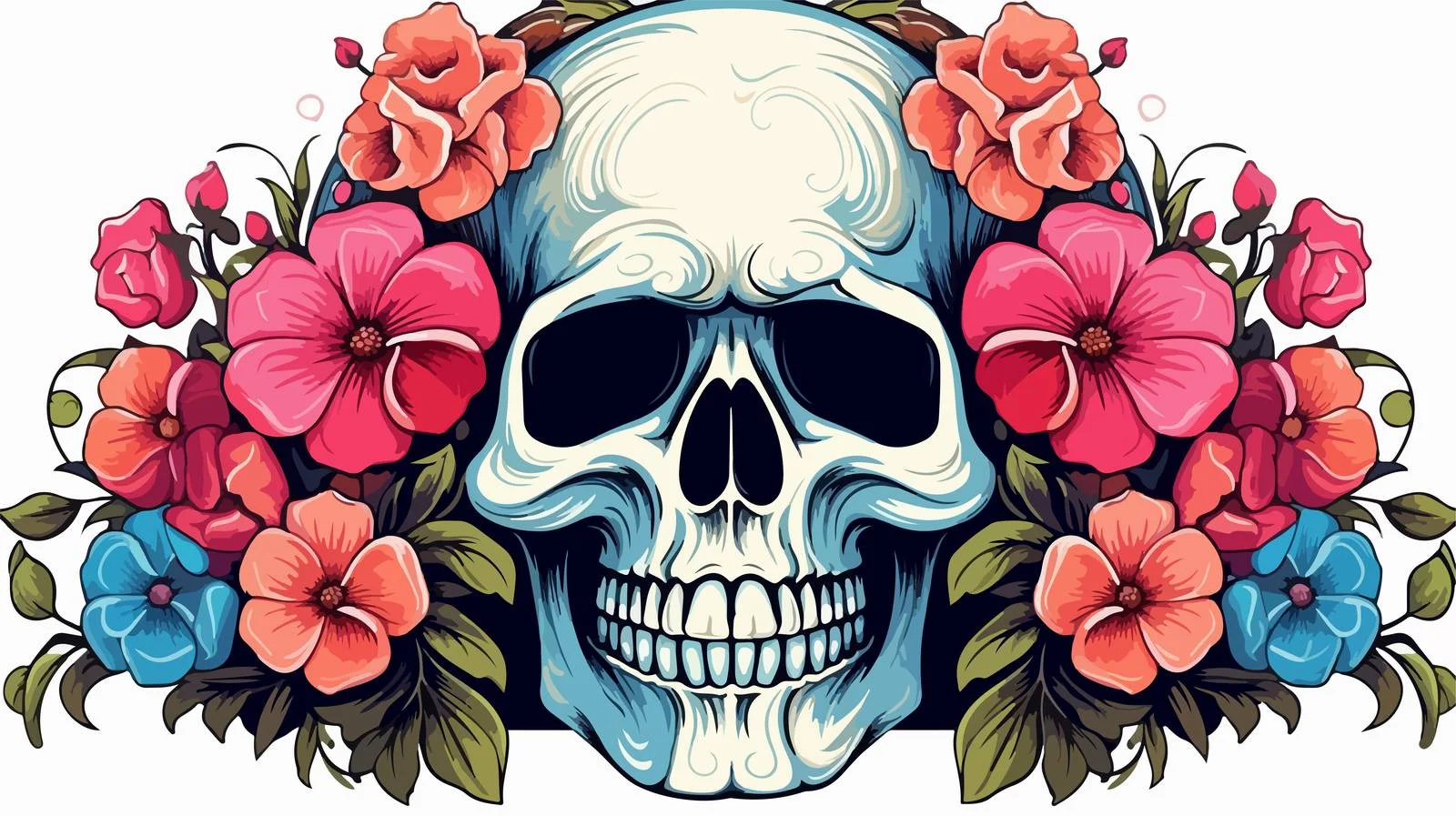 Skull Portrait Cartoon with Flowers — free download from Dotvec