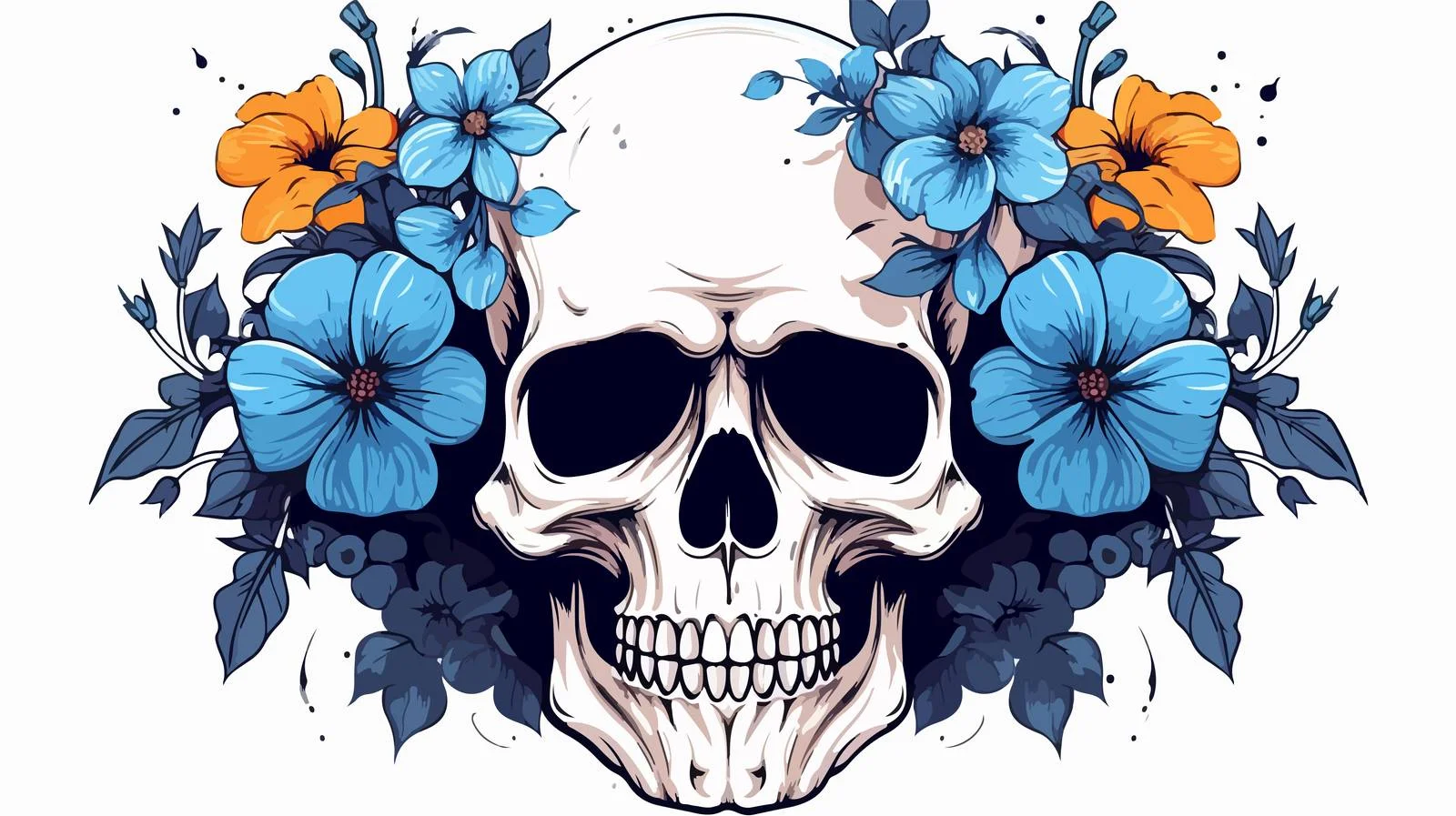 Skull & Flowers Portrait Illustration — free download from Dotvec