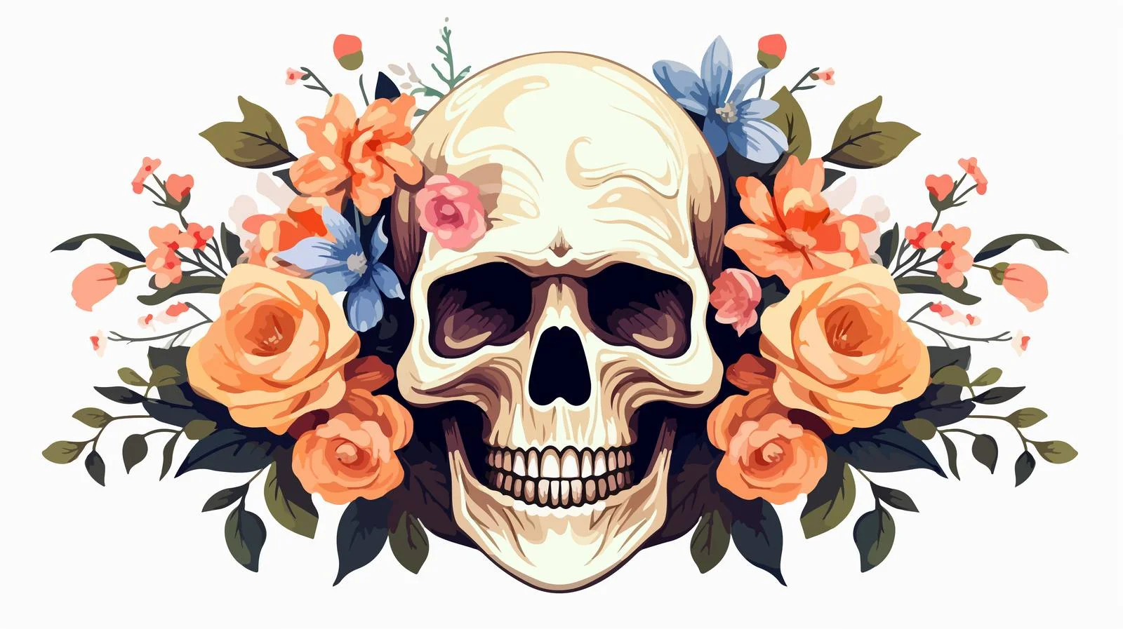 Skull Portrait with Flowers Cartoon Vector — free download from Dotvec