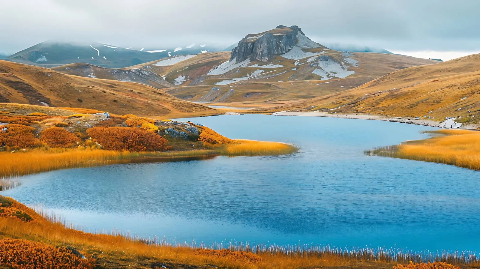 Tranquil Blue Lake Surrounded by Autumn Hills — free download from Dotvec