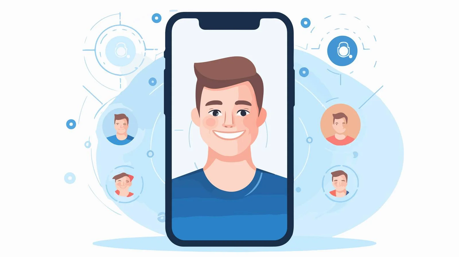 Smartphone showing smiling man beside — free download from Dotvec