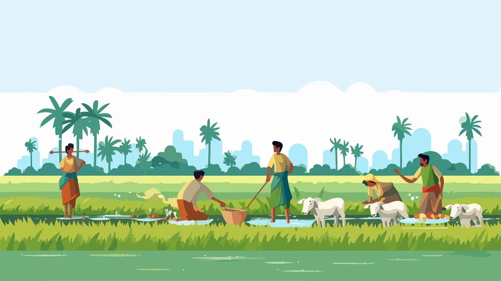 Joyful Indian Farmers Cultivating Rice Field — free download from Dotvec