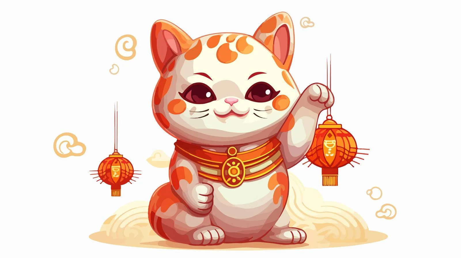 Japanese Lucky Cat Waving Paw Cheerfully — free download from Dotvec
