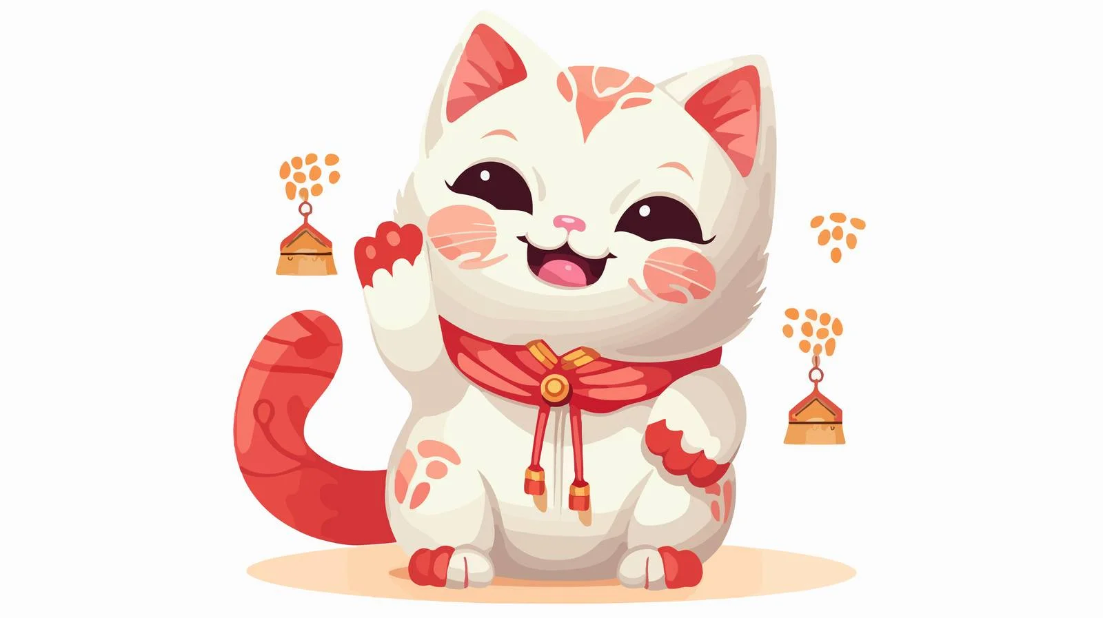 Cheerful Maneki Neko Waving Left Paw — free download from Dotvec