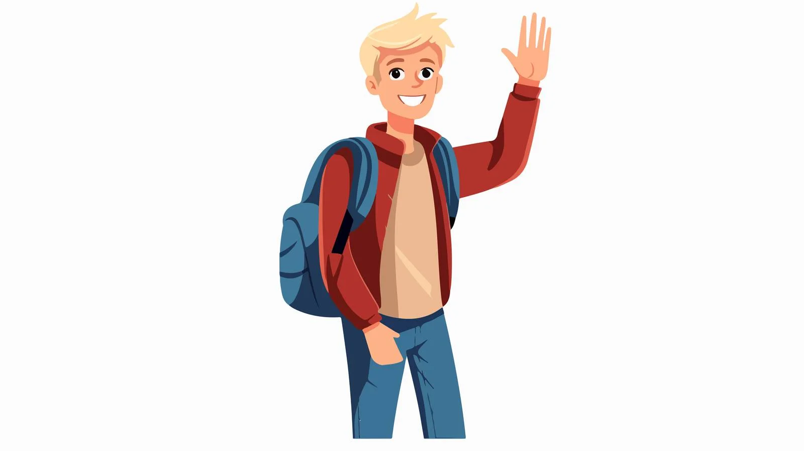 Friendly boy waving hello or goodbye at school