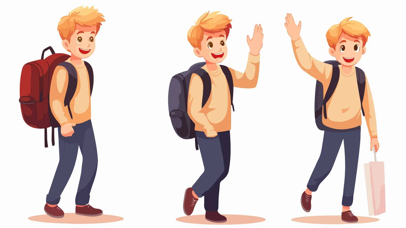 Friendly Boy Greeting with Wave Gesture — free download from Dotvec