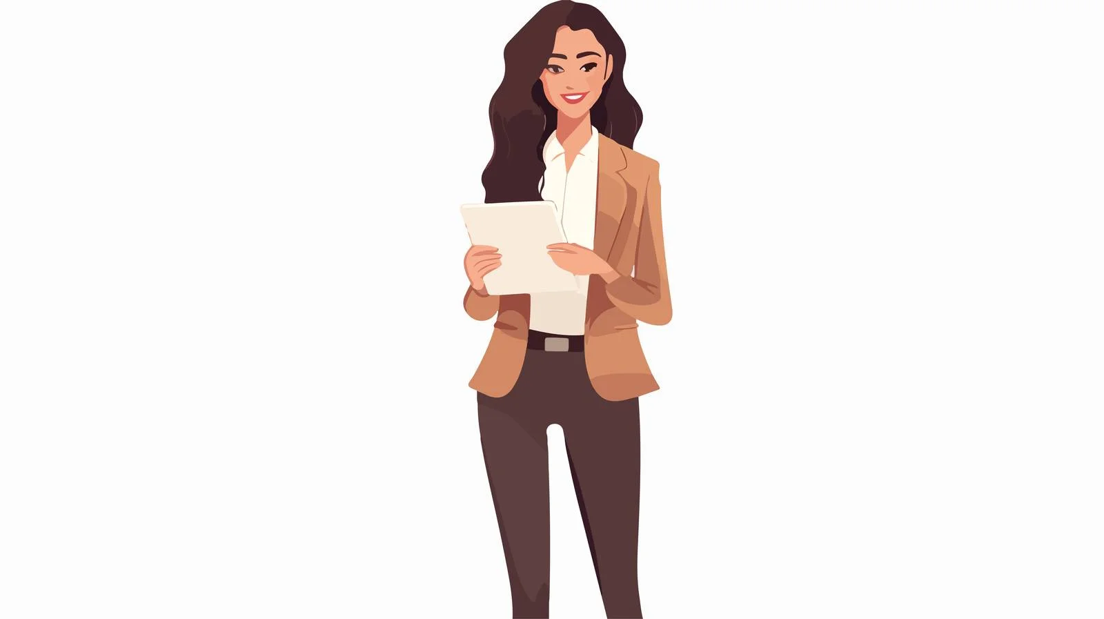 Cheerful businesswoman displaying tablet PC — free download from Dotvec