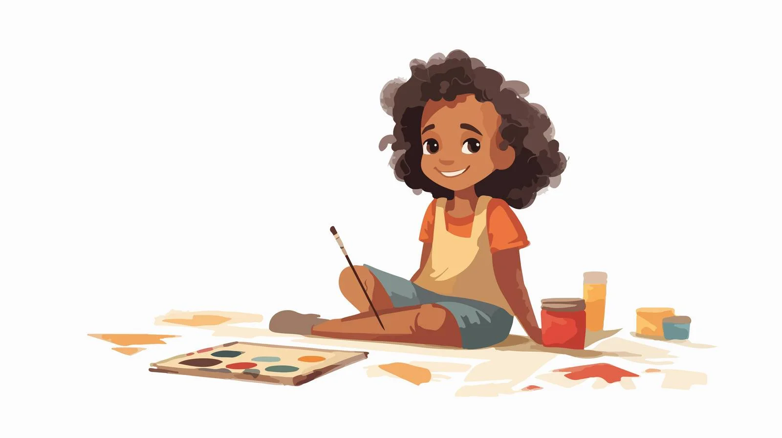 Cheerful cartoon child painting on paper — free download from Dotvec