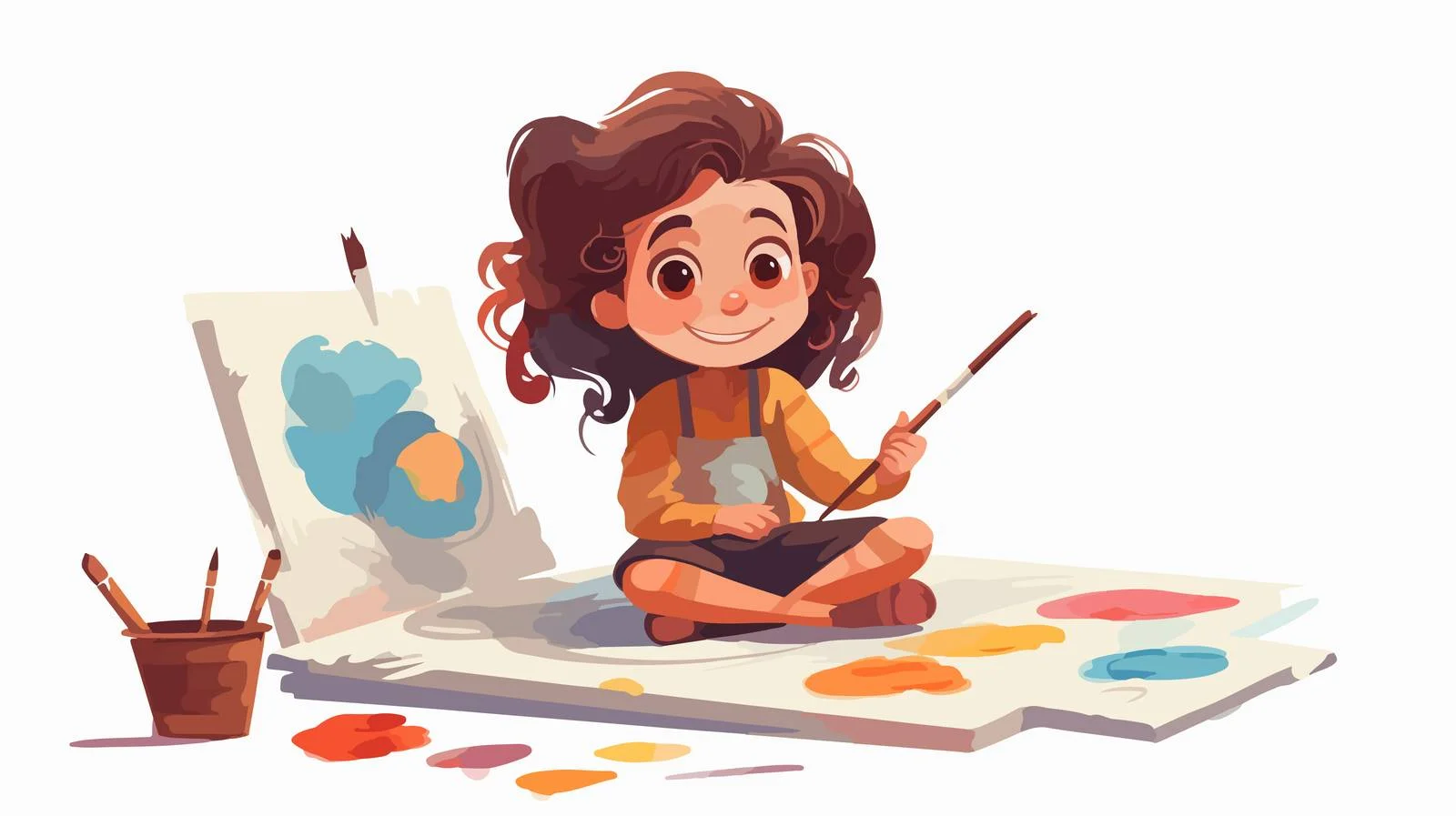 Cheerful cartoon girl drawing on paper — free download from Dotvec