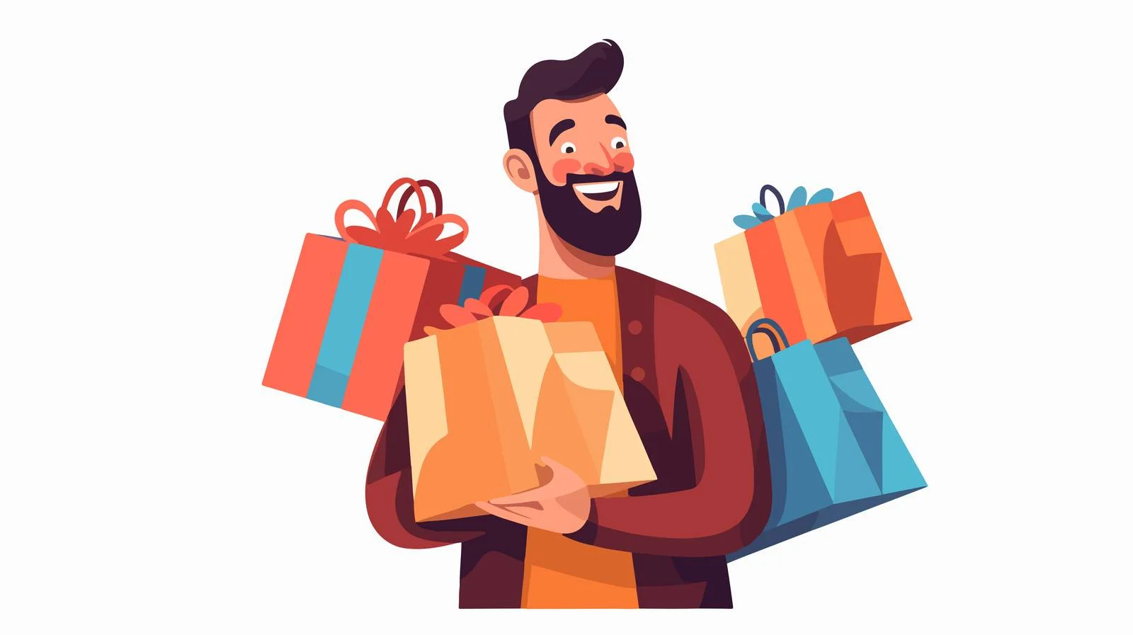 Joyful man with many shopping bags
