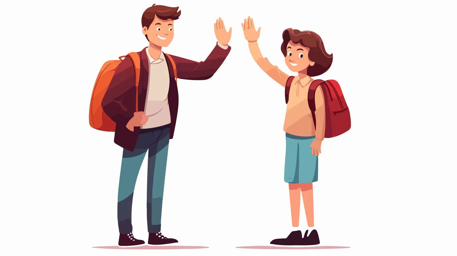 Polite cartoon boy greets mature woman — free download from Dotvec