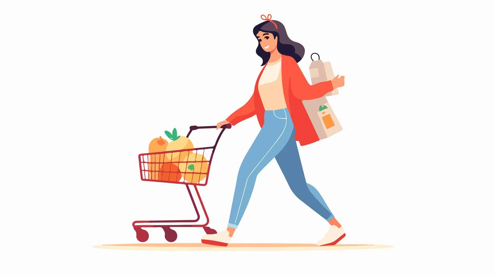 Joyful woman strolling with full shopping cart — free download from Dotvec