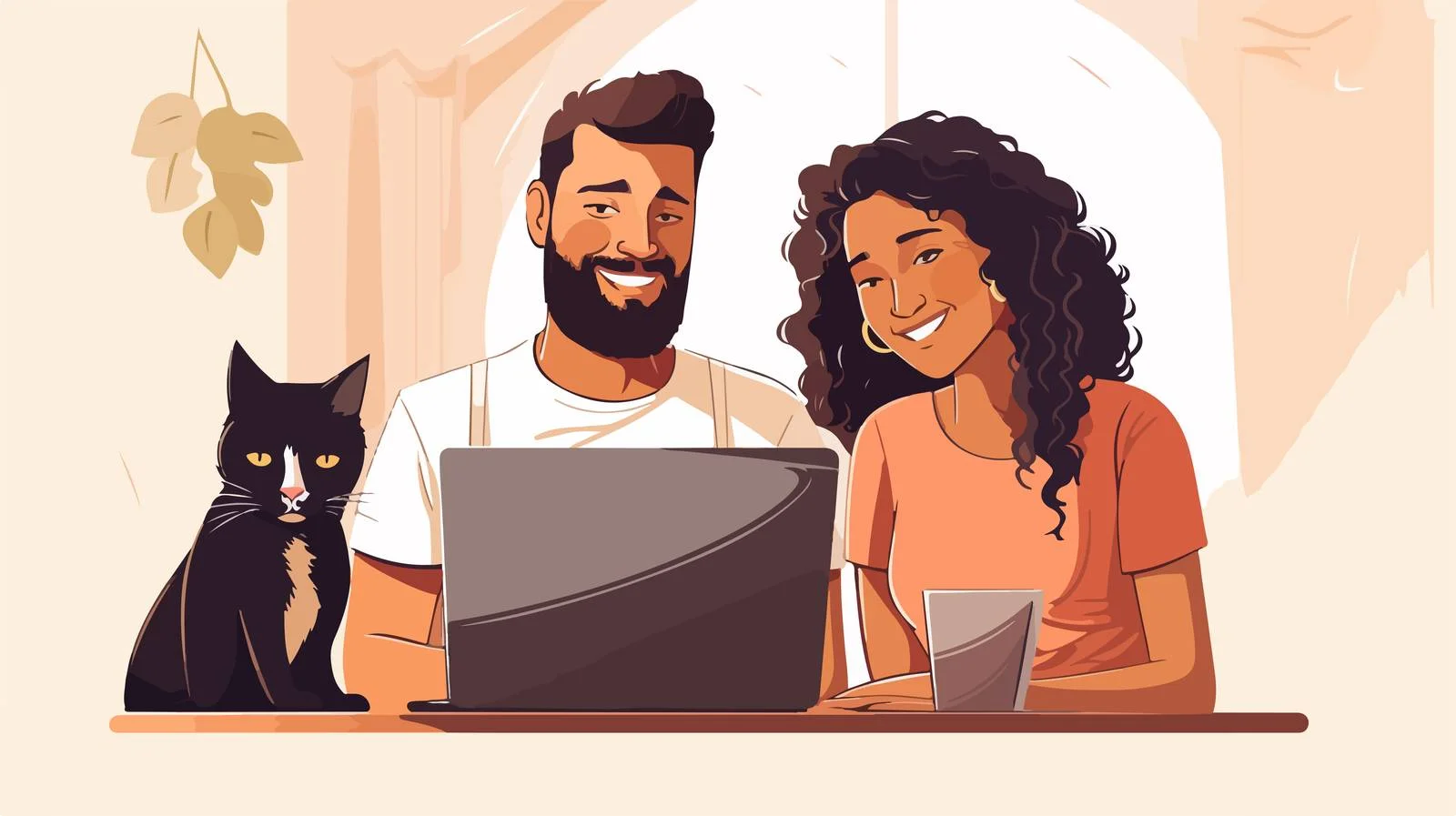 Happy diverse pair in video chat interaction — free download from Dotvec