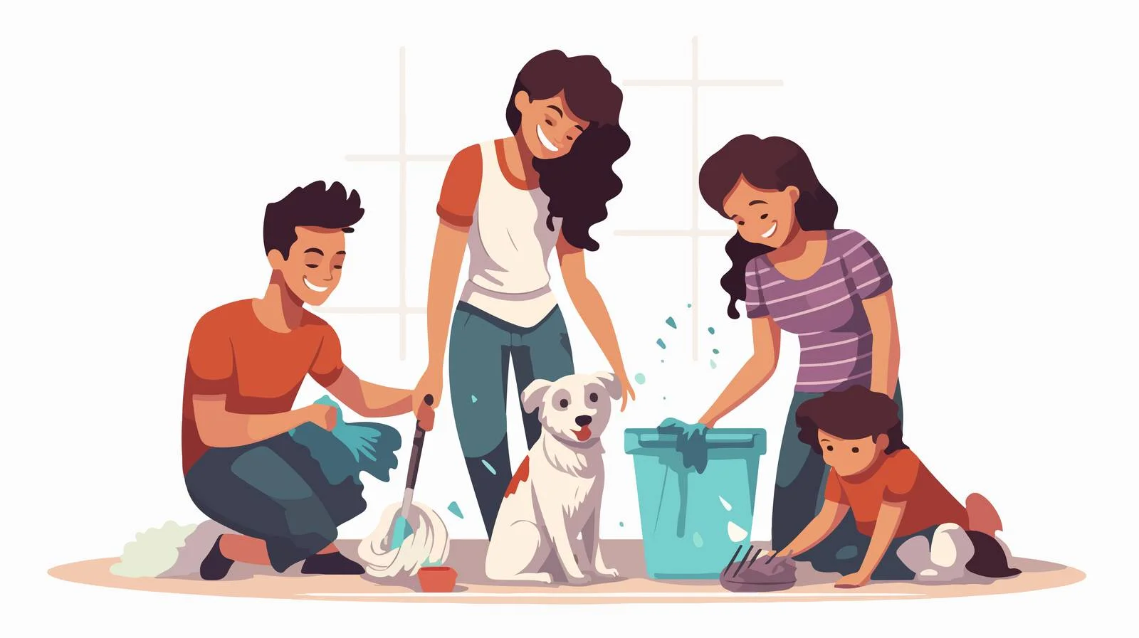 Harmonious multiracial household chores illustration — free download from Dotvec