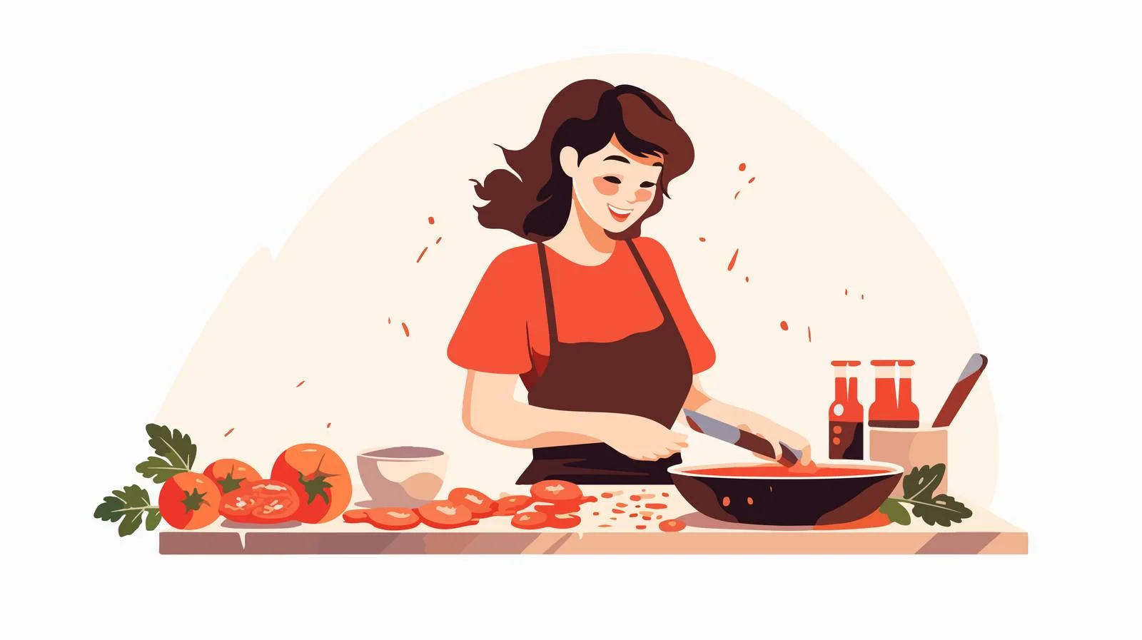Joyful woman cooking homemade pasta sauce — free download from Dotvec
