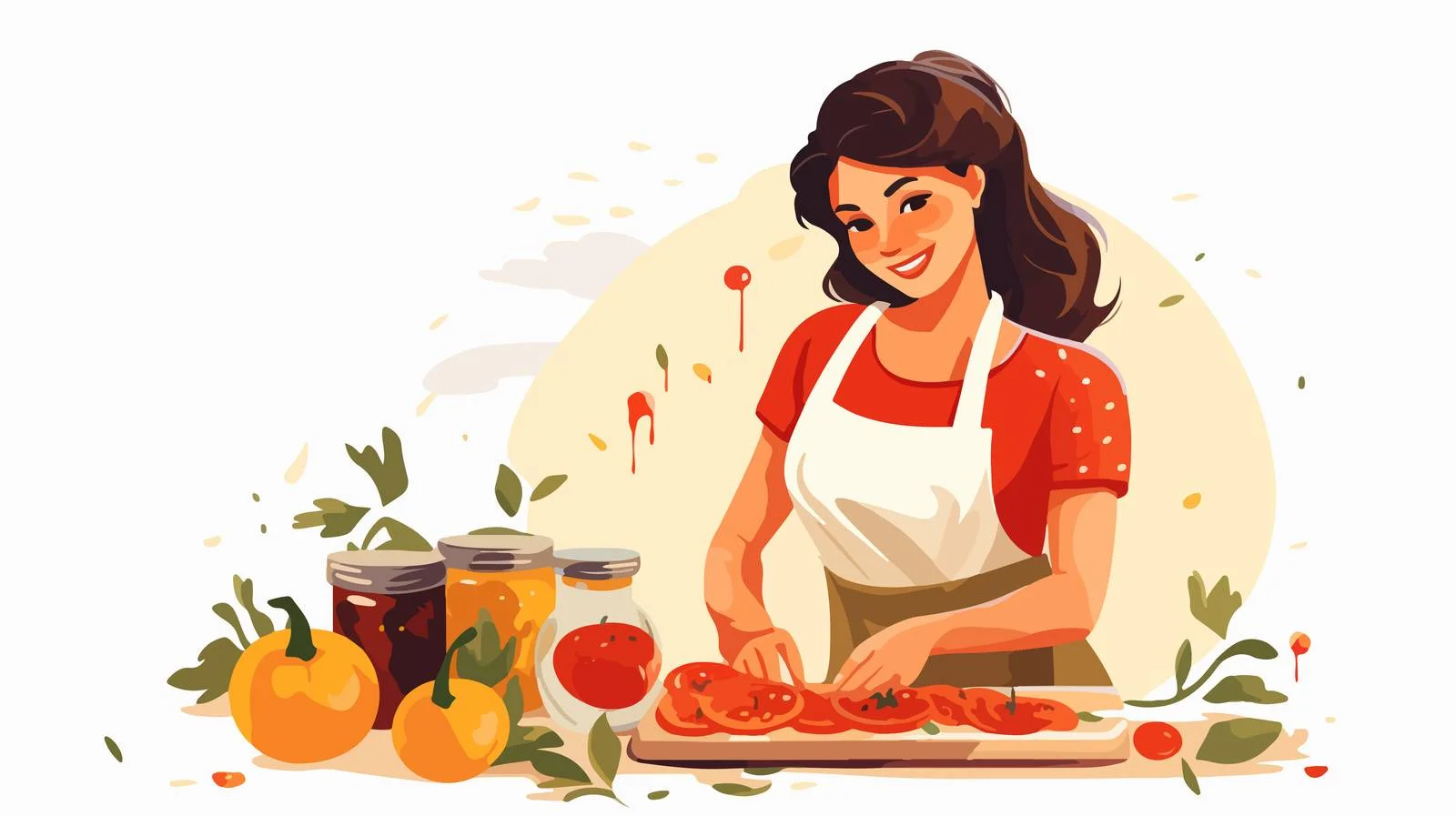 Joyful woman making tomato sauce for pasta — free download from Dotvec