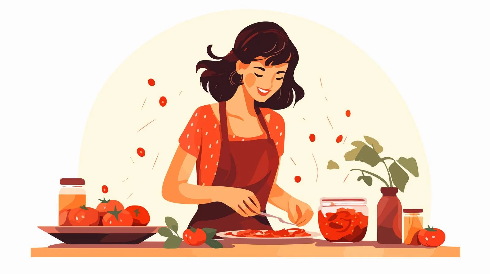 Joyful woman making tomato sauce for pasta — free download from Dotvec