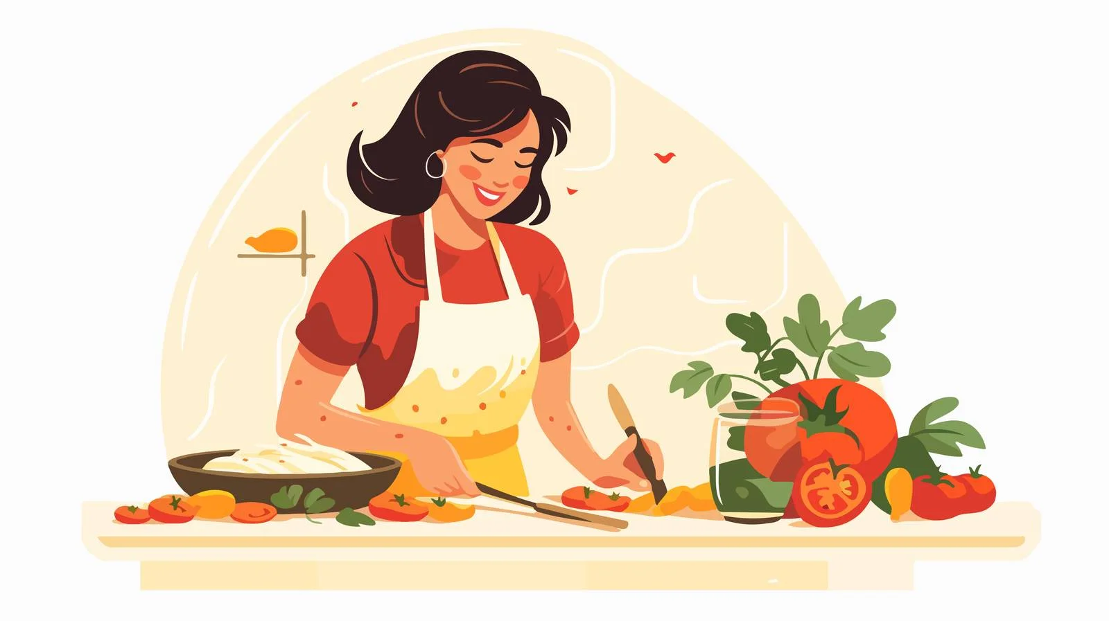 Cheerful woman cooking tomato sauce for pasta — free download from Dotvec