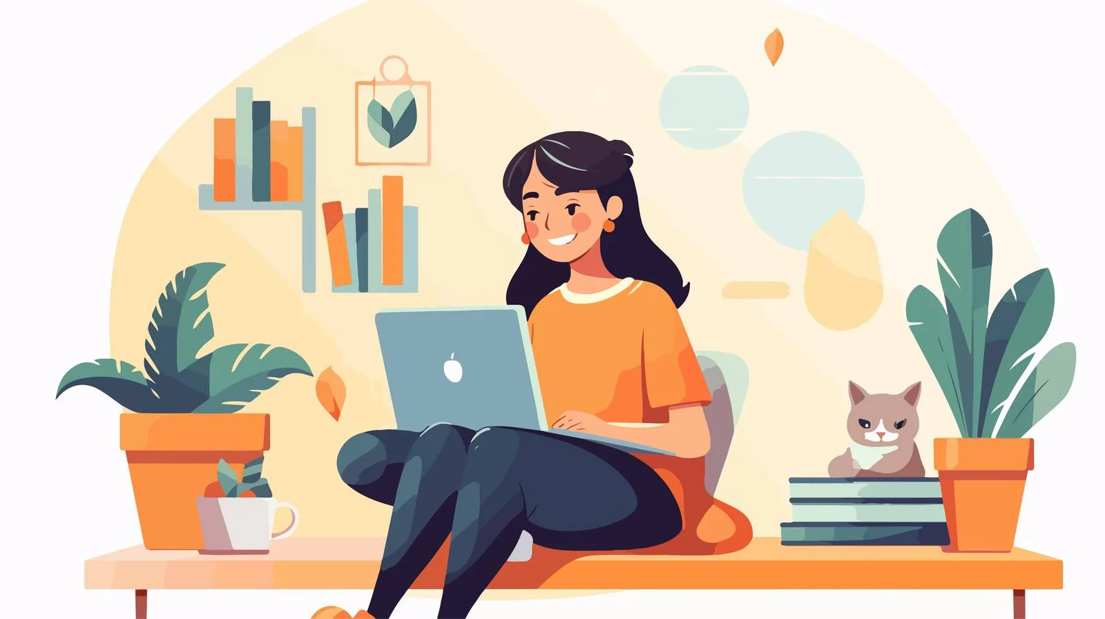 Happy woman learning online on computer — free download from Dotvec