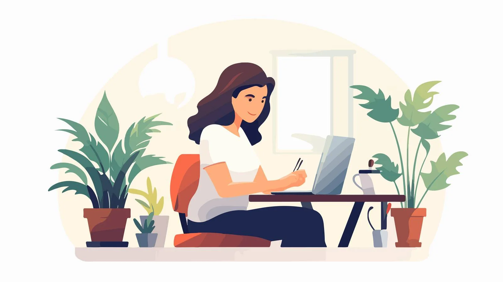 Happy woman studying online via computer — free download from Dotvec