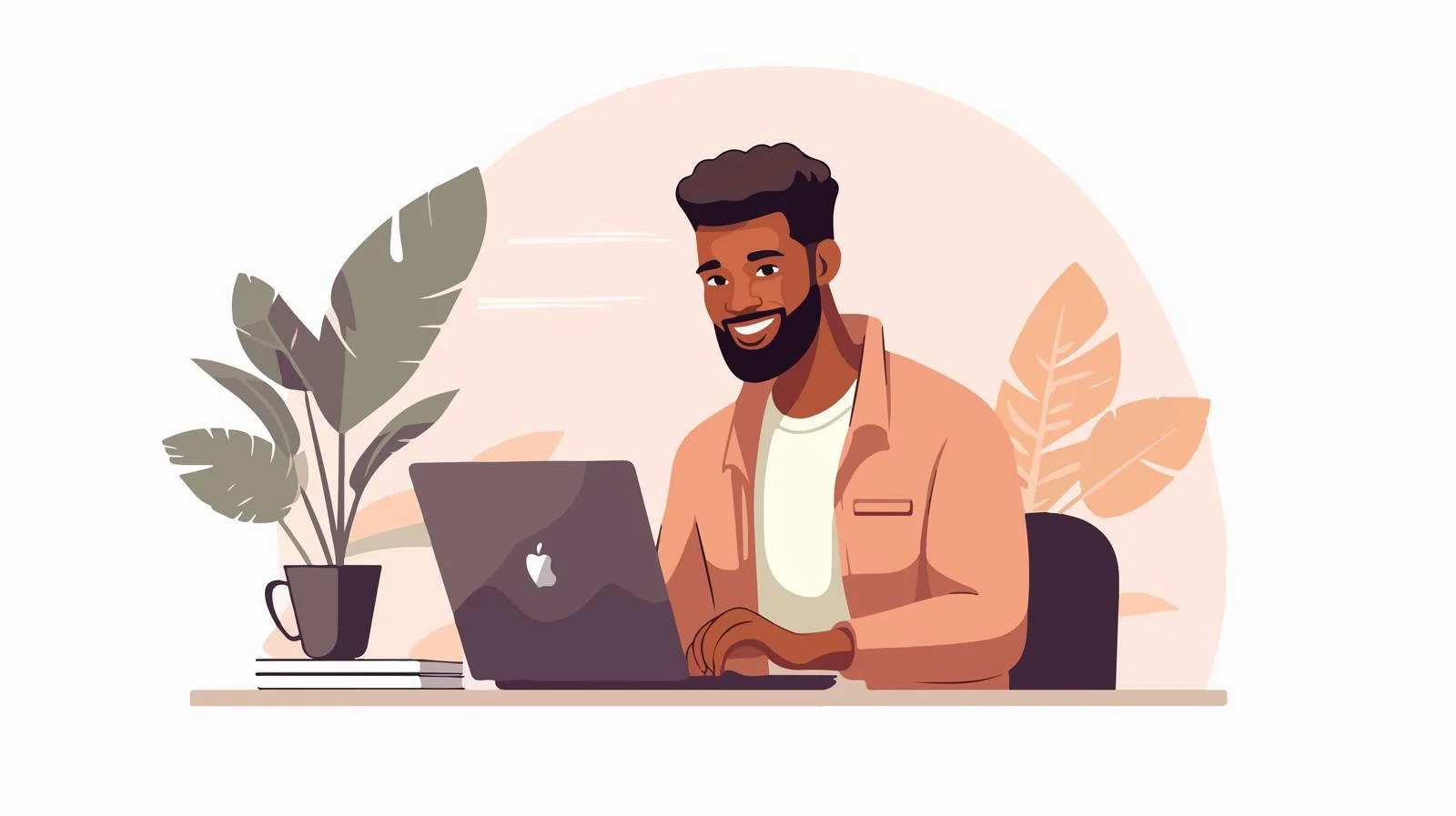 Happy freelancer on desk browsing internet — free download from Dotvec