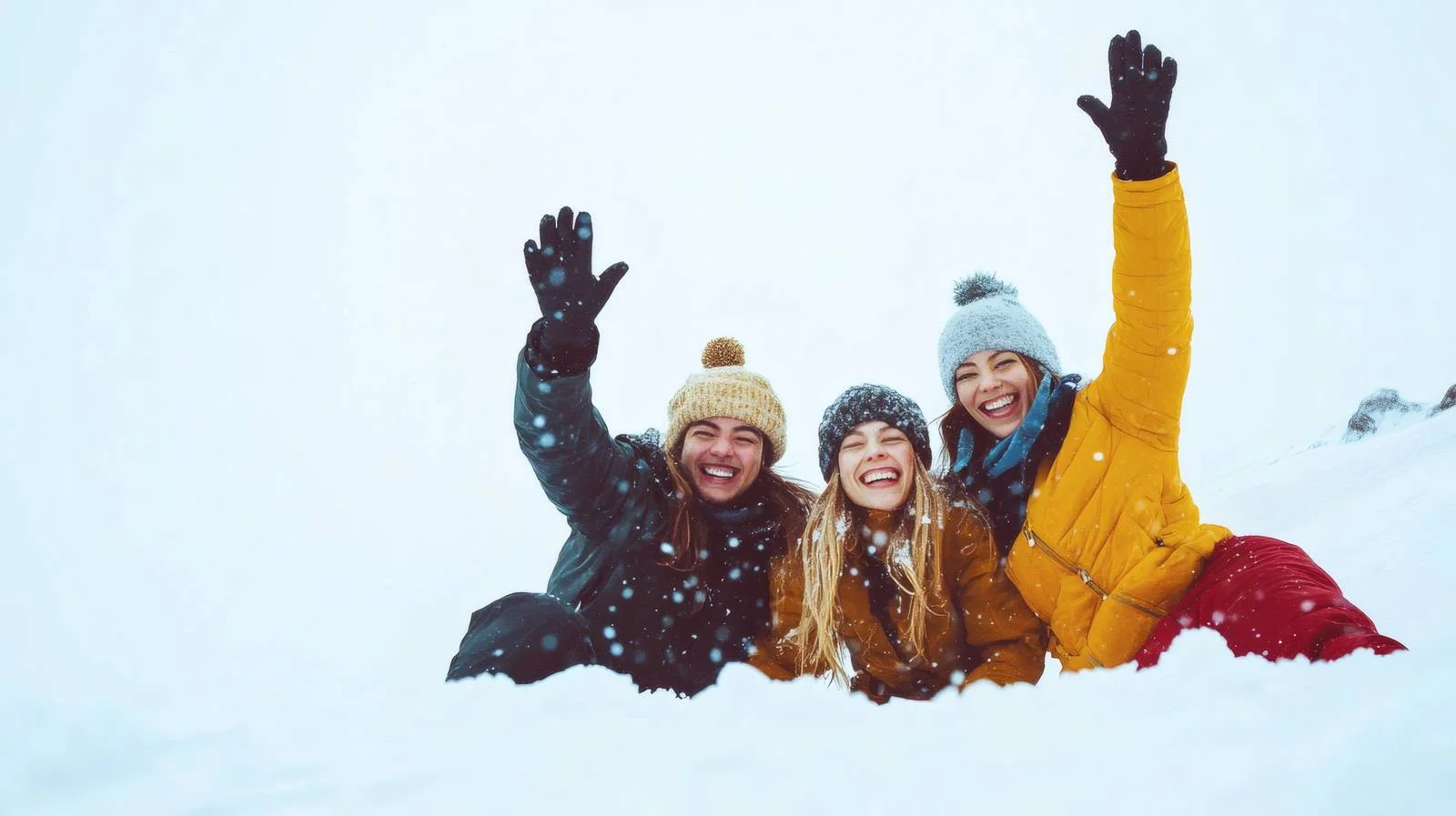 Joyful group enjoying snowy mountain adventure — free download from Dotvec